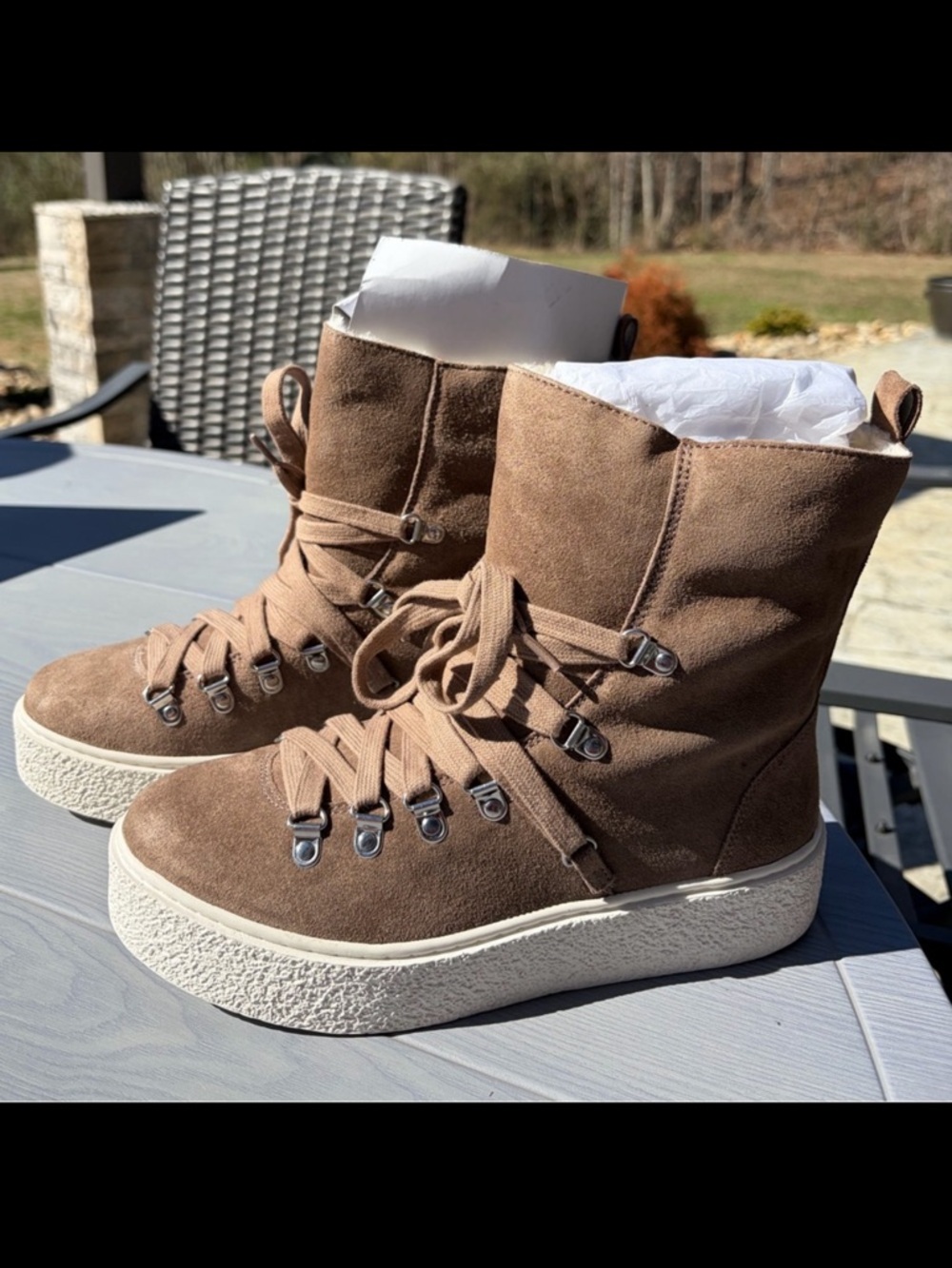J/SLIDES Anthropology Tan Lace Up Bolt Suede Boots